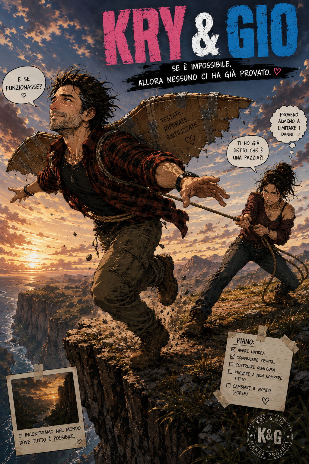 Illustrazione del fumetto Kry & Gio al tramonto