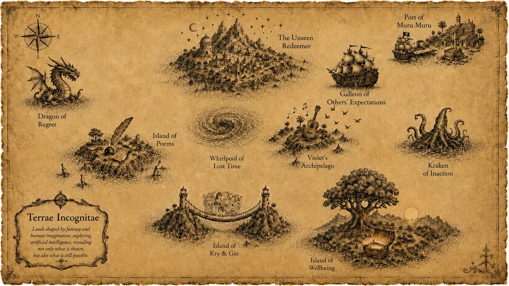 Illustrated map of Terrae Incognitae