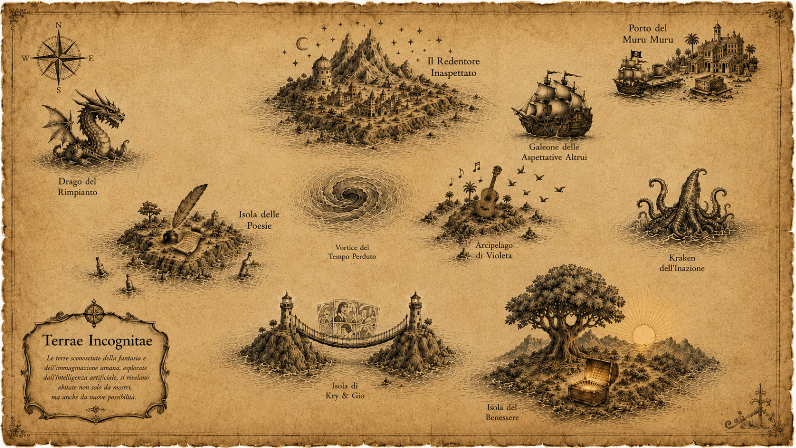 Mappa illustrata di Terrae Incognitae